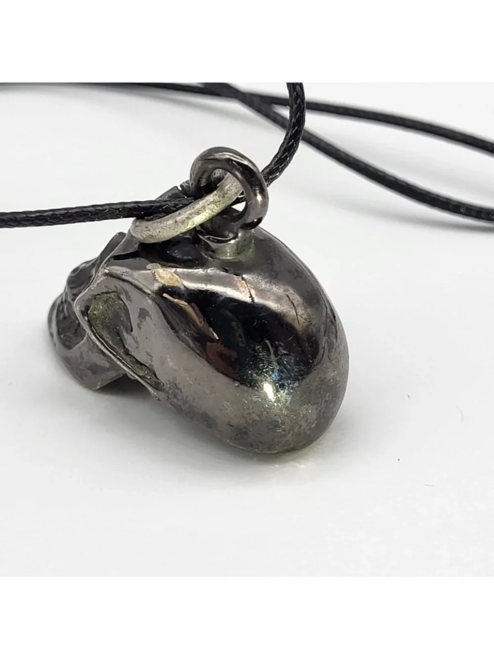 Gunmetal Gray Skull Crystal eyes Bell Pendant Biker Goth Halloween USA Made